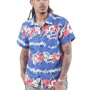 Hawaiian Print Woven Button Down Shirt
